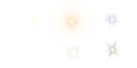 Set of six abstract bright starburst and UFO light effects PNG image