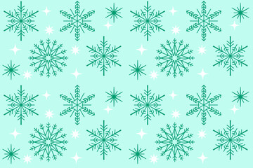 Modern Mint Green Snowflake Seamless Pattern Background. Winter Holiday Season Decorative Tile Wallpaper.