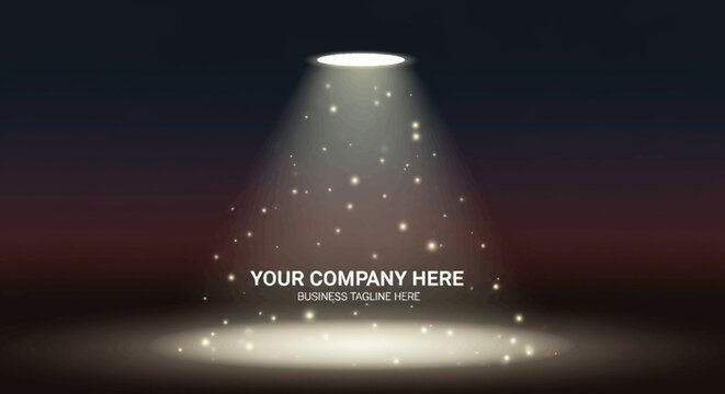 Dramatic Spotlight Beam with Sparkling Golden Particles Illuminating Stage for Text