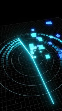 Futuristic geometric echo wave pulse radar scanning animation across an infinite dark blank field creating a dynamic visual background digital, data visualization, conceptual