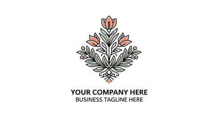 Obraz premium Elegant Floral Design with Peach Flowers and Green Leaves Illustration