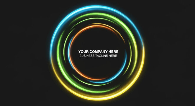 Energetic Multicolored Glowing Rings with Central Space for Business Branding
