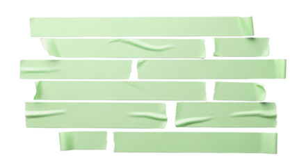 Isolated Light Green Duct Tape Pieces with Realistic Wrinkles and Texture on White Background