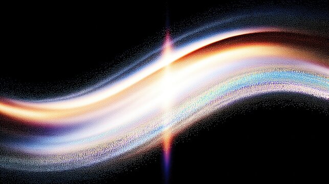 Abstract light band made of tiny dots with vibrant color gradient, glowing wave shape against black background, representing modern visual art, digital design and creative texture concept.