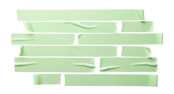 Isolated Light Green Duct Tape Pieces with Realistic Wrinkles and Texture on White Background