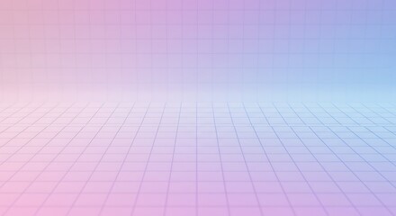 Pastel-hued grid gradient. Perspective view, subtle color transitions creating a soft, geometric backdrop