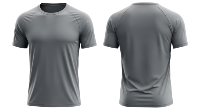 Minimalist Gray Technical T-Shirt Mockup Isolated on White Background, Front and Back Views