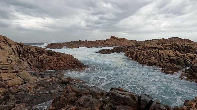 Canal Rocks, Dramatic Overcast Seascape with Sculpted Granite Formations and Crashing Indian Ocean Waves in Western Australia
