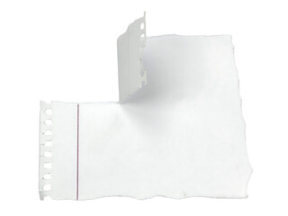 White Torn Notebook Paper Fragment Folded in L-Shape with Margin and Holes