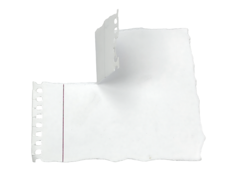White Torn Notebook Paper Fragment Folded in L-Shape with Margin and Holes