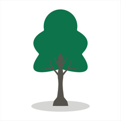 Cartoon Tree with Green Crown and Brown Trunk on White Background Illustration