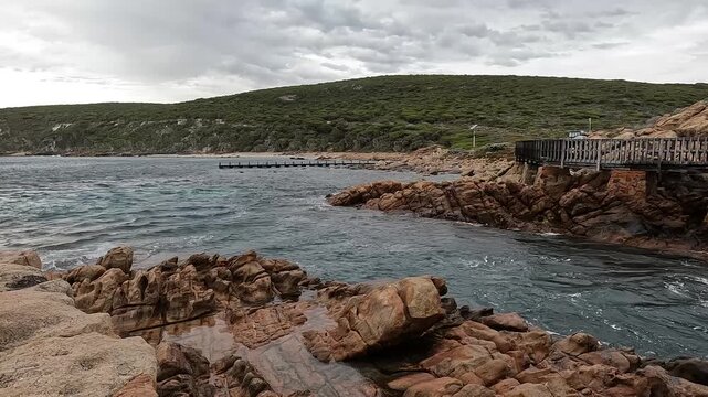 Canal Rocks, Dramatic Overcast Seascape with Sculpted Granite Formations and Crashing Indian Ocean Waves in Western Australia