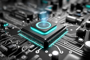 Close up of a CPU on a circuit board