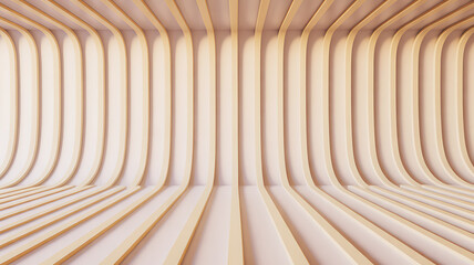 Fototapeta premium Modern architectural studio background design with curved beige paneling texture