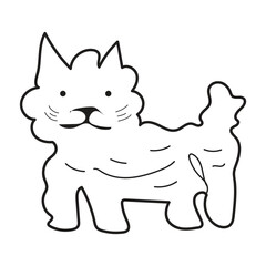 Simple hand drawn outline of a fluffy cat standing with a bushy tail