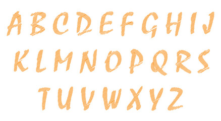 Brush. Font. Alphabet. An orange vector alphabet in a handwritten brush script style for a creative logo, a poster, a social media post, or a unique and artistic design project.