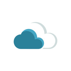 Fototapeta premium Blue cloud floats next to white cloud in a simple sky depicting cloud computing and data storage, representing technology and connectivity.
