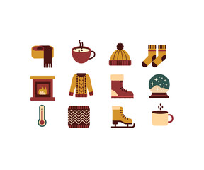 Cozy Winter Season Essentials Icon Set