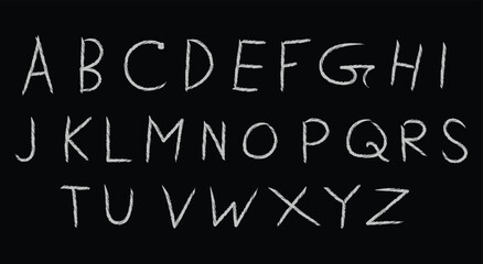 Obraz premium Chalk. Font. Alphabet. A hand drawn vector alphabet in a simple chalk style on a black background for a school project, a restaurant menu, a chalkboard sign, or a creative design.
