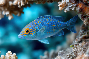Obraz premium Vivid Blue and Gold Fish in Coral Reef