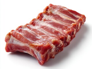 Fototapeta premium Raw pork ribs a slab of red fresh meat on a plain white background