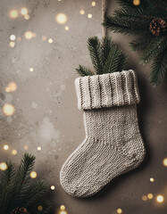 Neutral Knit Stocking with Pine Sprig