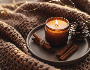 Cozy Candle Glow with Knitted Texture