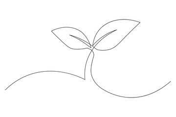 One single line drawing of plant growing minimalist simplicity vector concept