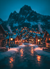 house in the mountains at night