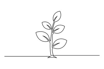 Continuous single line drawing of growing plant on fertile soil environment