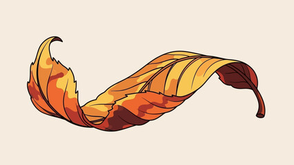 A single, detailed illustration of a fallen autumn leaf with vibrant orange and yellow hues, showcasing its intricate veins and curved shape.