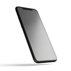 Black smartphone with empty screen mockup for technology design.