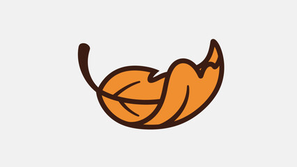 An orange leaf with a brown outline, curled and shaped in a stylized illustration.