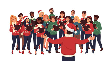Diverse Christmas choir singing with joy and harmony during the festive season indoors