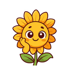 Adorable cartoon sunflower character rests its face