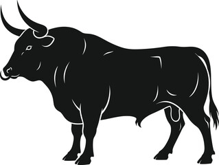 Bull Silhouette – Isolated on Transparent Background Strong Horned Bull Vector Illustration