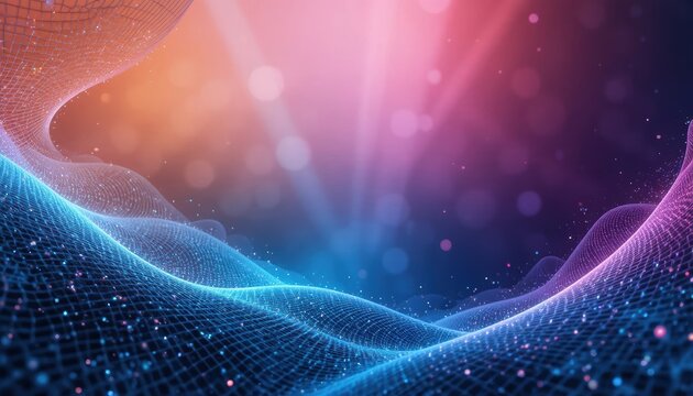 Colorful abstract waves with glowing lights create a digital landscape Generative AI