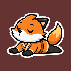 Cute fox practices yoga wearing a martial arts outfit