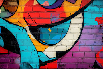 Art under ground Beautiful street art graffiti background. The brick wall is decorated with abstract drawings house paint. Modern style urban culture of street youth. Abstract picture on wall