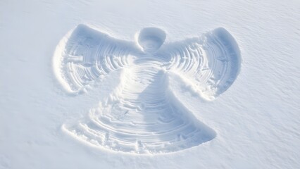 Close-Up Snow Angel Impression on Smooth Fresh Snow – Winter Fun Scene