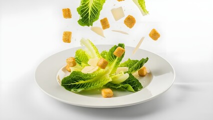 Crunchy Romaine Lettuce Falling Onto Plate