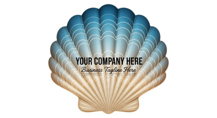 Gradient blue and beige scallop shell logo template with radial ridges, customizable text area