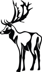 Caribou Reindeer Silhouette Vector – Stylized Deer with Large Detailed Antlers in Solid Black Graphic Isolated on Transparent Background