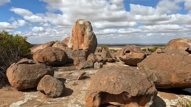 Tcharkuldu Rock, Majestic Granite Outcrop and Famous Natural Landmark Under Blue Sky, Eyre Peninsula, South Australian Outback