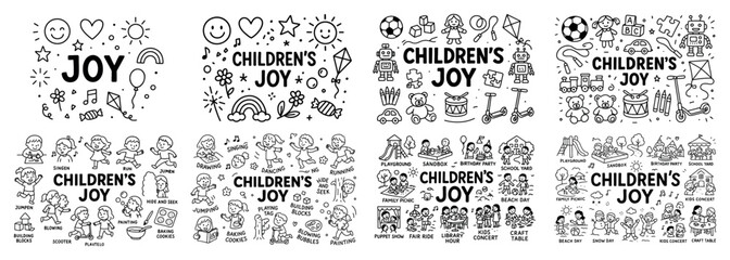 Children's joy illustrations with playful activities