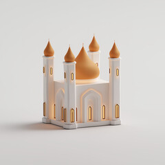 Minimalist 3D Mosque With Illuminated Towers