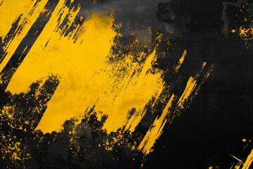 Black and yellow abstract background with a textured brushstroke. Abstract black and yellow grunge with a halftone effect texture background. An abstract backdrop featuring black and yellow tones