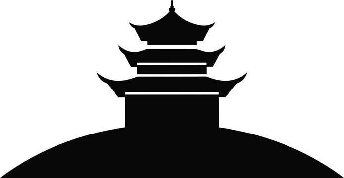 Black silhouette of a traditional Asian multi-tiered pagoda. Minimalist flat vector illustration, high contrast on a pure white background, ideal for cultural or architectural symbolism