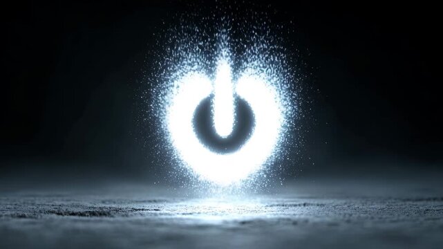 White Glowing Power Button with Dust Particle Effect