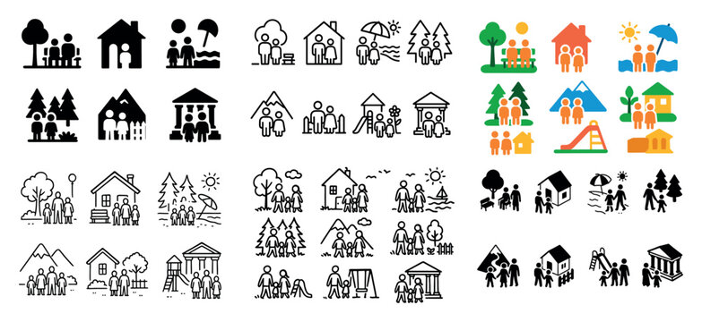 Family icons and outdoor activities